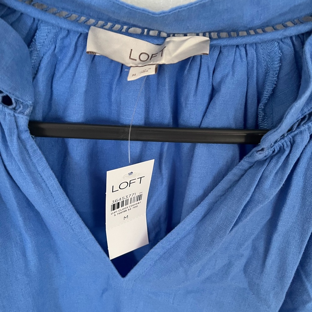 LOFT Blue Top Gathered Top L NWT - Picture 5 of 9